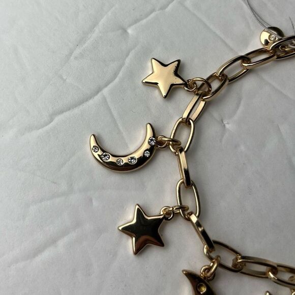 J. Crew Gold Tone Celestial Moon & Star Charmed Bracelet (Missing Rhinestones) - Picture 5 of 7